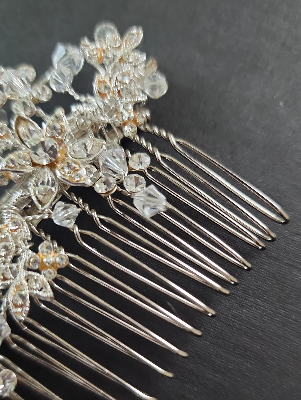 Silver Crystal Floral Bridal Wedding Hair Comb Rhinestone Hair Piece OS